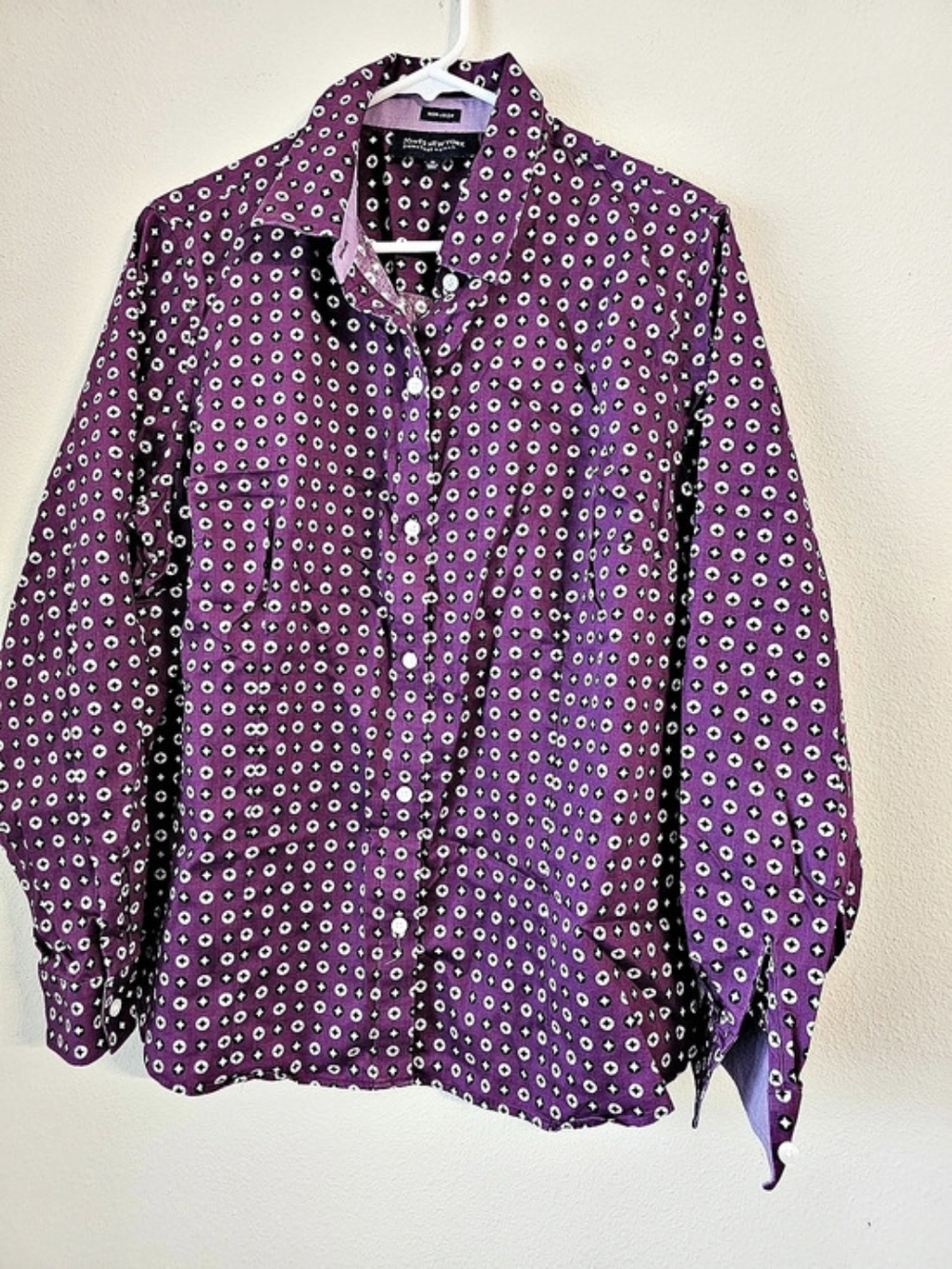 Jones New York Geometric Button Down in Purple & Black Size 1X Like New